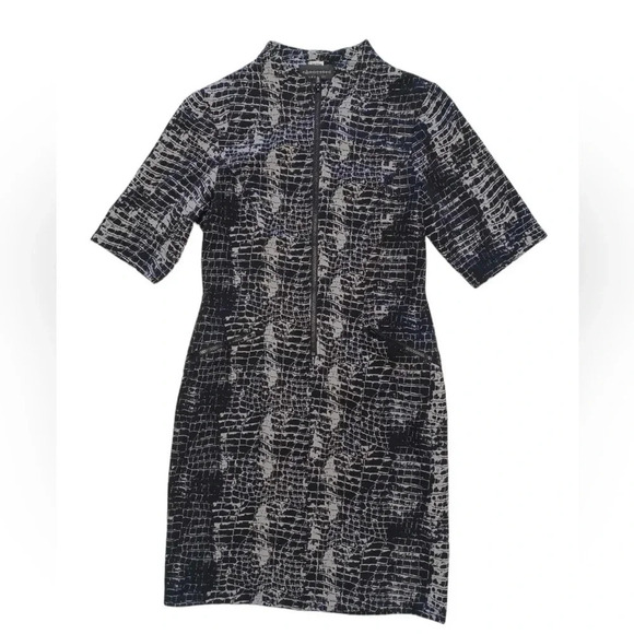 Connected Black Grey  Geometric 3/4 Sleeve Midi Dress Size 10 - Picture 5 of 11